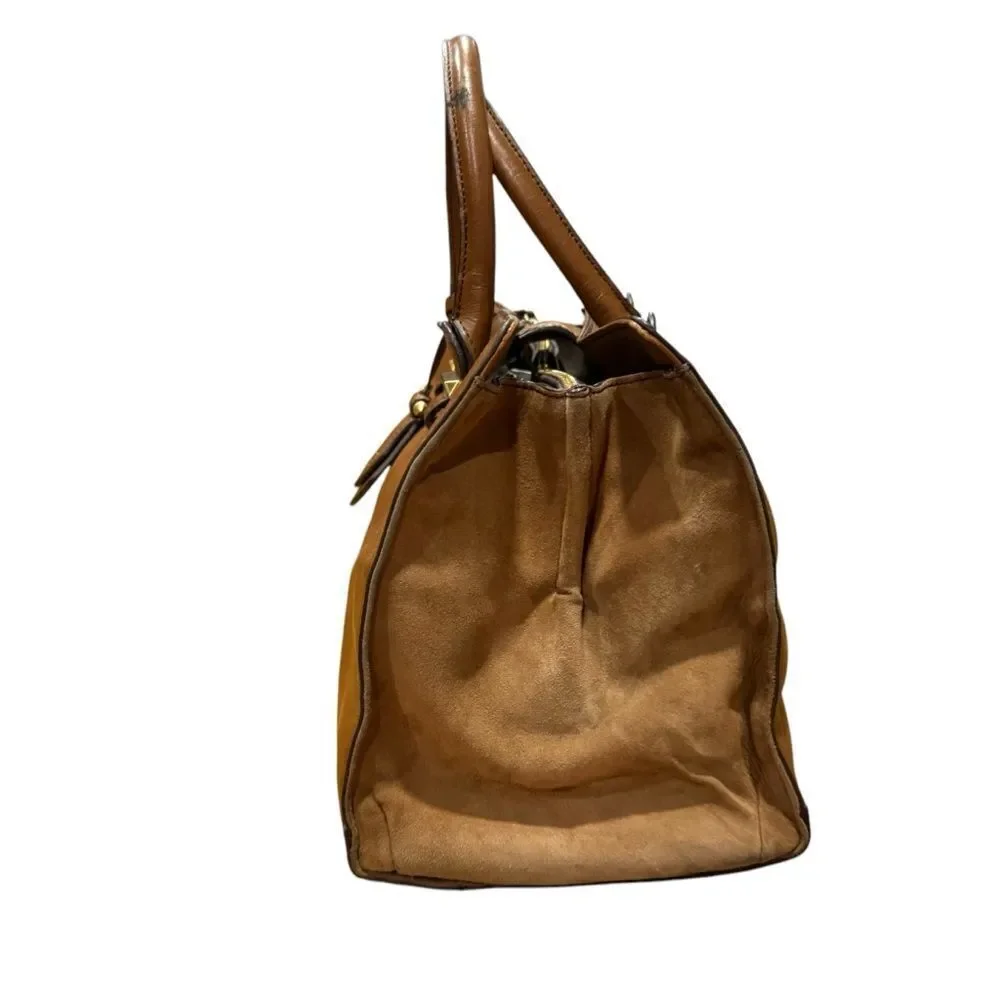 Revolve Brian Atwood Aniccola Brown Leather and Suede Satchel Handbag
